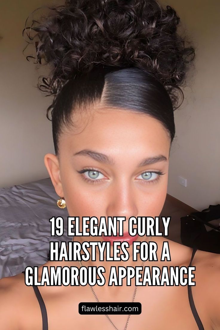 High Sleek Curly Bun Elegant Curly Updo, Fancy Curly Hairstyles, Elegant Curly Hairstyles, Curly Hair Bun Styles, Curly Hair Up, High Bun Hair, High Bun Hairstyles, Curly Bun Hairstyles, Curly Bun