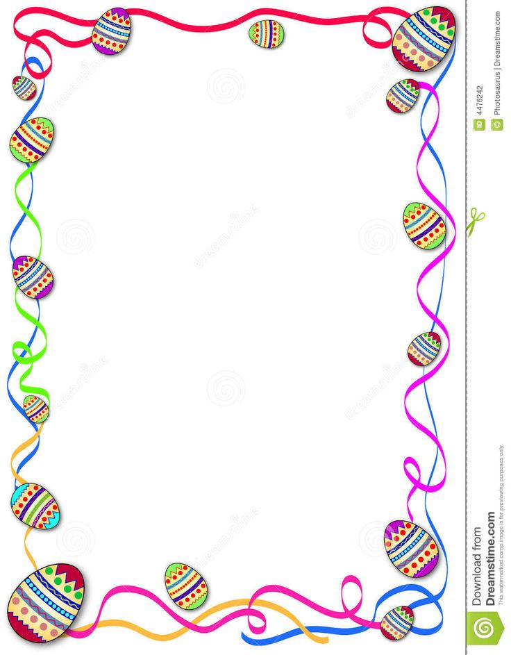 an easter frame with colored eggs and streamers on white background stock photo - image