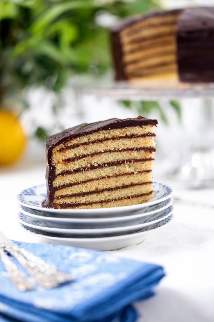 a slice of cake sitting on top of plates