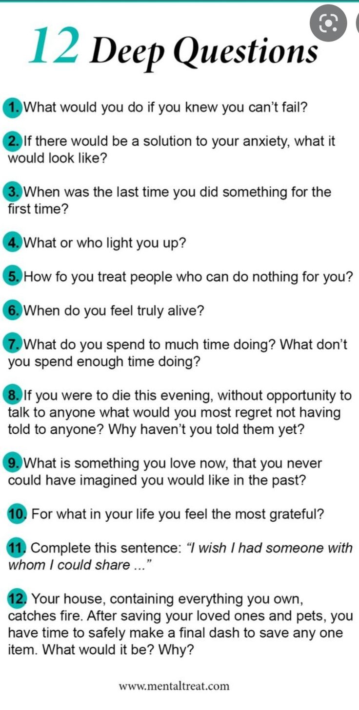 a question card with the words 12 deep questions