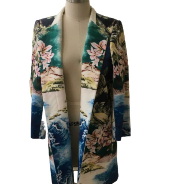 Stella Mccartney Floral Spring Coat Nwt Chic Floral Print Formal Outerwear, Chic Floral Print Outerwear For Work, Formal Floral Print Outerwear For Spring, Chic Outerwear With Floral Print And Notch Lapel, Chic Floral Print Outerwear With Notch Lapel, Chic Notch Lapel Outerwear With Floral Print, Spring Floral Print Outerwear With Notch Lapel, Elegant Tailored Floral Print Outerwear, Formal Long Sleeve Floral Print Outerwear