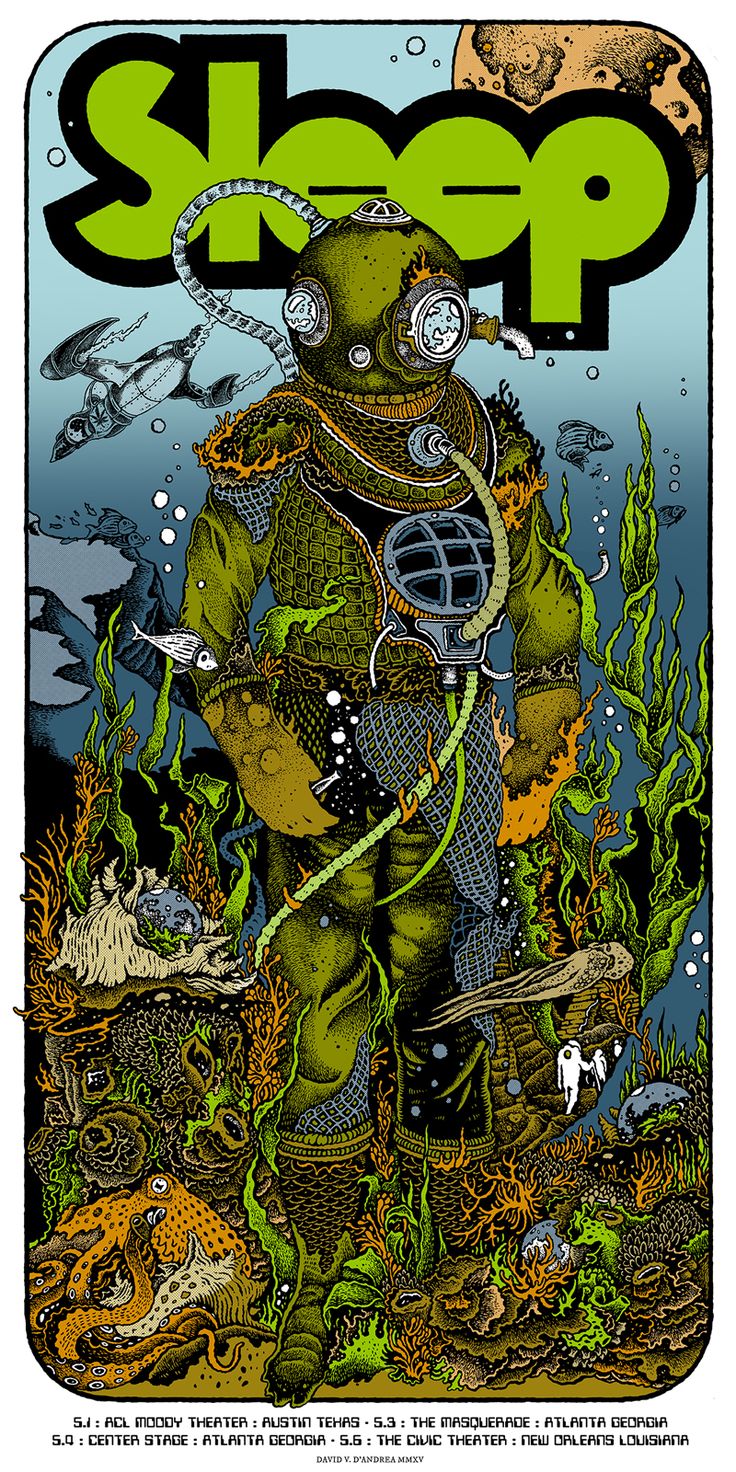 a poster with an image of a man in scuba gear