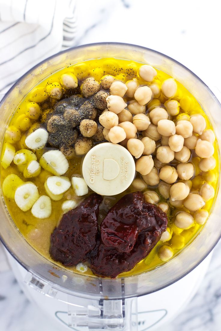 ingredients in a food processor to make chickpeas and cranberry sauces