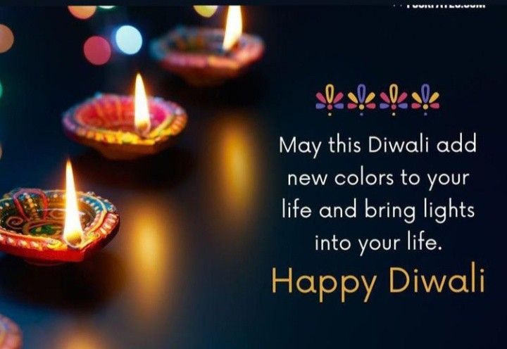 happy diwali wishes with colorful lights on the dark blue background and bokeh