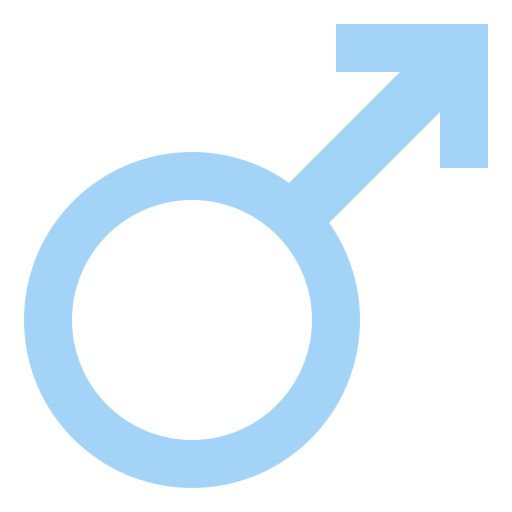 the male symbol is blue and has an arrow on it's left side,