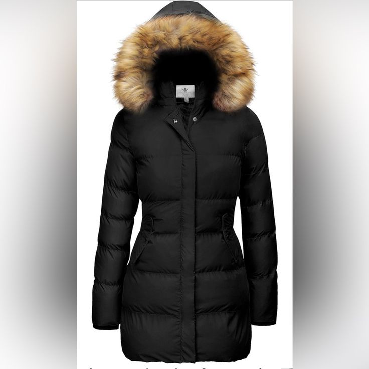 Wenven Women's Winter Thick Puffer Coat Warm Jacket With Faux Fur Removable Hood Color: Black With Brown & Black Faux Fur Size: M Nwt! Brand New! This Is A Very Well Made, Heavy, High Quality, Jacket. Material -- Shell: 100% Polyester; Insulation: 100% Synthetic Insulation Filled With A Thick Layer Of Insulation, A Stand Collar, Protective Double Enclosure, And Windproof Ribbed Cuffs, This Womens Winter Coat Is Designed For Optimal Warmth And Comfort! Protects Against Light Rain - Rated 5000mm On The Waterproof Index, This Warm Women's Coat Features An Outer Shell With A Dwr Finish And Transparent Film That Protects You Against Snow And Drizzles. Warm!! - When Used, The Detachable Hood Winter Puffer Jacket With Faux Fur Trim, Winter Outerwear With Faux Fur Trim For Cold Weather, Fitted Warm Outerwear For Winter, Winter Parka With Faux Fur Lining And Down Material, Winter Down Outerwear With Faux Fur Lining, Fitted Winter Puffer Jacket With Fleece Lining, Winter Parka With Padded Collar For Cold Weather, Fitted Puffer Parka For Winter, Fitted Winter Puffer Jacket With Detachable Hood