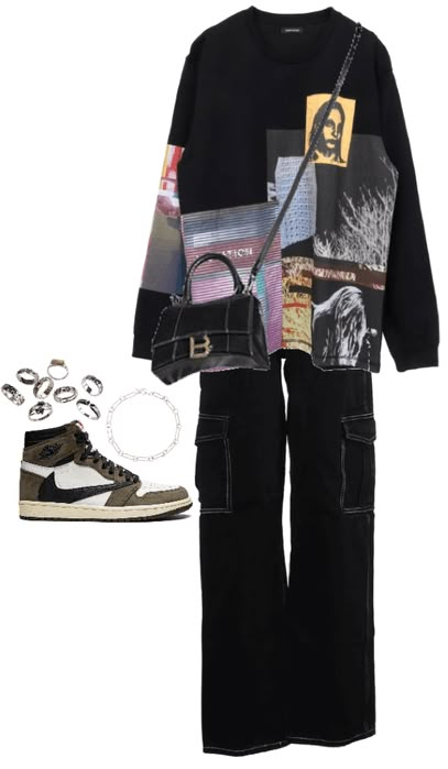 Polyvore Outfits Dresses, Tomboy Chic Outfits, Bag Png, Looks Black, Outfit Maker, Mode Inspo, Outfit Shoplook, Tomboy Fashion, Balenciaga Bag