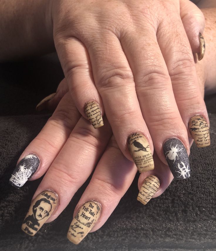 Edgar Allen Poe Edgar Allan Poe Nails, Edgar Allen Poe Nails, Historical Recipes, Nail Aesthetic, Spooky Nails, Edgar Allen, Allen Poe, Edgar Allen Poe, Aesthetic Board