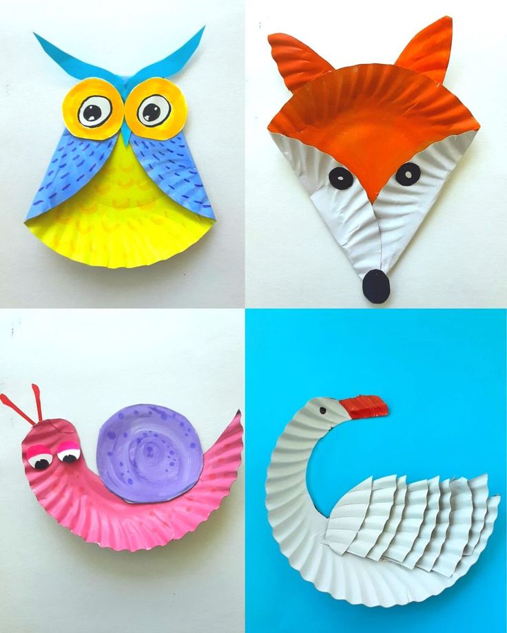 four different types of paper plates made to look like animals