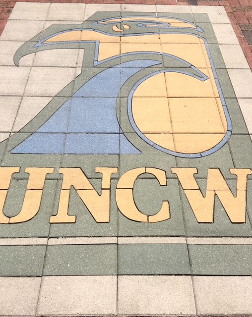 the logo for uncw is painted on the sidewalk