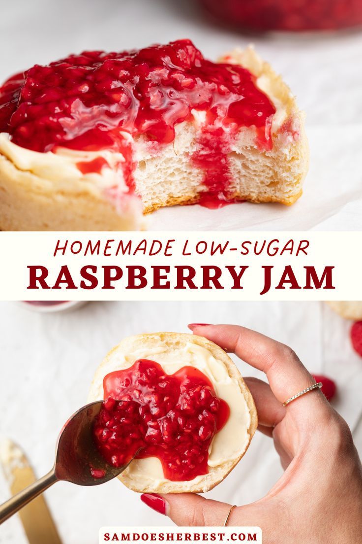 homemade low - sugar raspberry jam is the perfect dessert for valentine's day