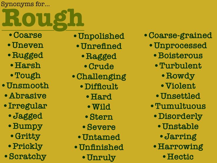 the words rough are written in green and yellow letters, with black lettering on them