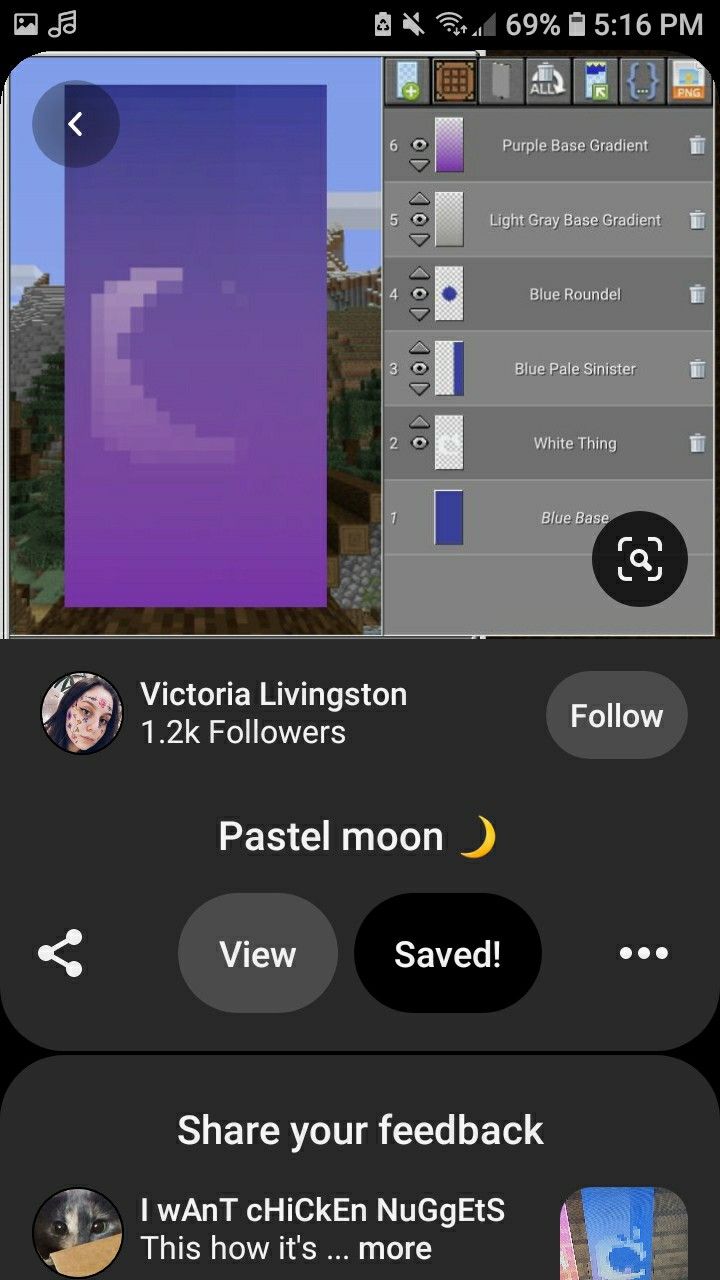 an iphone screen with the text, pastel moon view and then click button highlighted