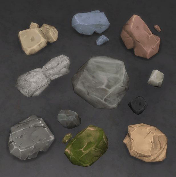 some rocks and stones on a black surface