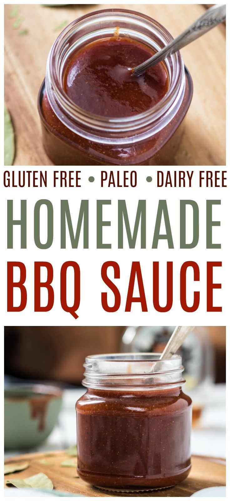 homemade bbq sauce in a glass jar with a spoon on the side and text overlay reading gluten free - pale dairy free homemade bbq sauce