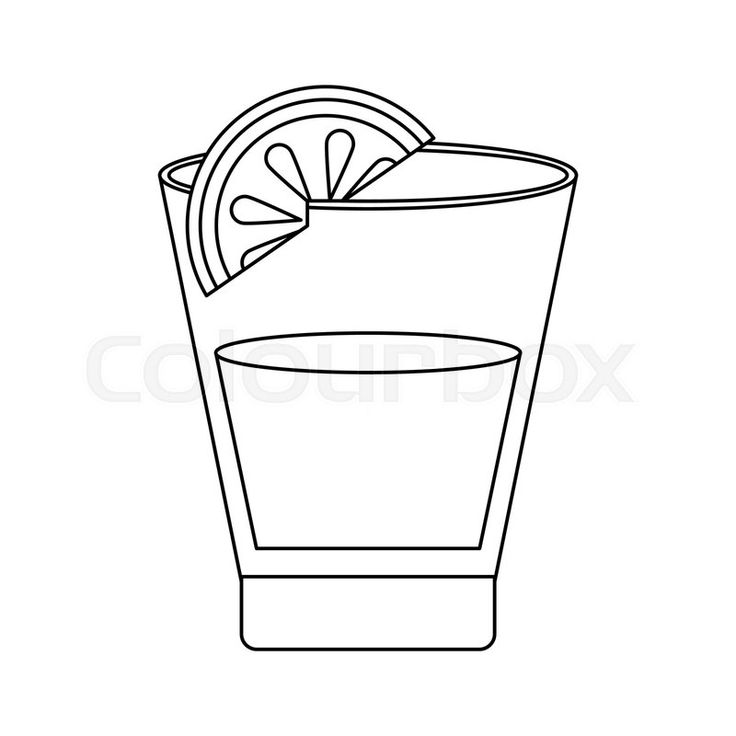 a line drawing of a drink with lemon slice