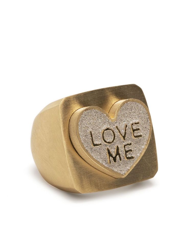 14kt yellow gold brushed effect cut-out detailing signet band Lauren Rubinski, Yellow Love, Turquoise Gold Ring, Heart Face, Knot Ring, Glitter Hearts, Enamel Ring, Engraved Logo, Fine Rings