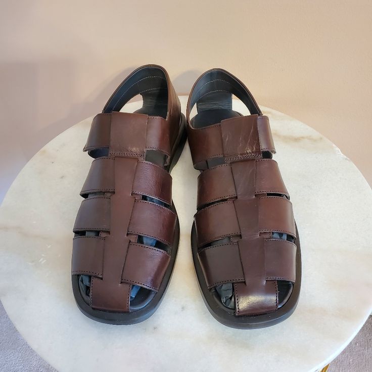 To Boot New York Dark Brown Leather Sandals New-Just Tried On Size 13 Offers Are Always Welcome Leave A Comment With Any Questions Bundle Two Or More For A Great Discount Woven Leather Ankle Strap Sandals, Brown Leather Shoes For Summer, Brown Open Toe Leather Shoes With Leather Sole, Brown Leather Closed Toe Sandals, Leather Closed Toe Sandals With Leather Footbed, Leather Shoes With Ankle Strap And Leather Footbed, Open Toe Leather Sandals With Woven Details, Open Toe Woven Leather Sandals, Brown Leather Sandals With Leather Lining