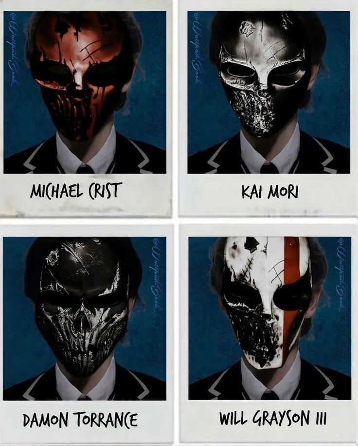 four different images of the same person with their face painted in black, white and red