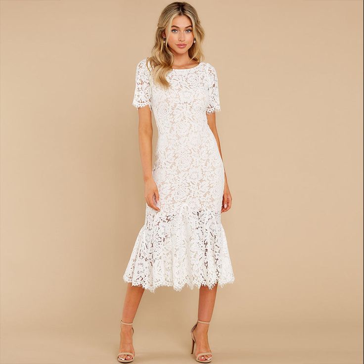 Elegant Floral Lace Midi Dress – Roll Up Fashion Summer Dinner Bodycon Dress With Stretch, Stretch Lace Sheath Bodycon Dress, Elegant Non-stretch Sheath Dress, Fitted Lace Mermaid Dress, Knee-length Lace Midi Dress, Non-stretch Elegant Sheath Dress, Knee-length Stretch Lace Midi Dress, Knee-length Lace Stretch Midi Dress, Fitted Sheath Dress For Brunch