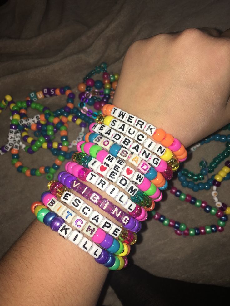 #Kandis #kandi #bracelets #rave Things To Put On Bracelets, Rave Bracelets Ideas, Bracelet Words Ideas, Bead Bracelet Words Ideas, Rave Bracelet, Bracelet Words, Kandi Bracelets Rave, Rave Kandi Ideas, Rave Candy