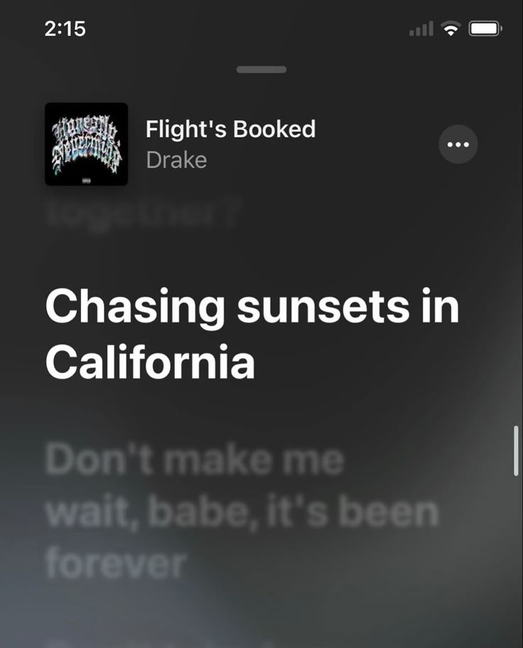 an iphone screen with the text chasing sunsets in california don't make me wait, babe it's been forever