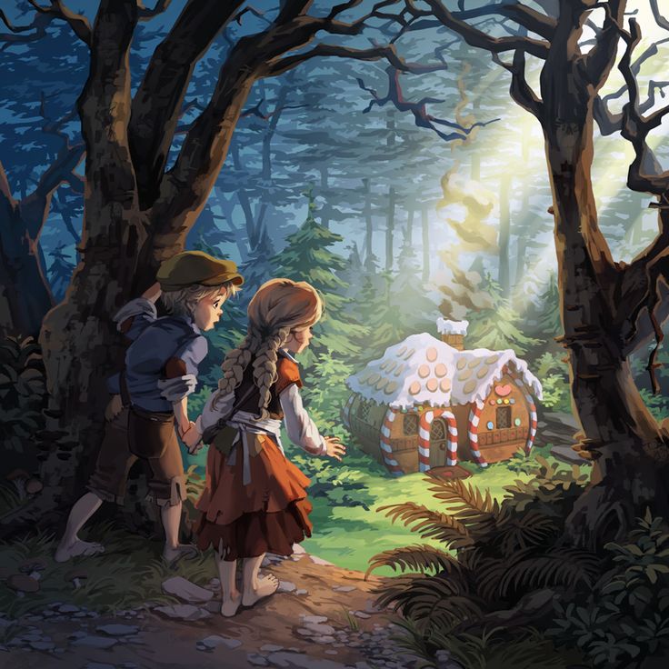 two children are walking through the woods