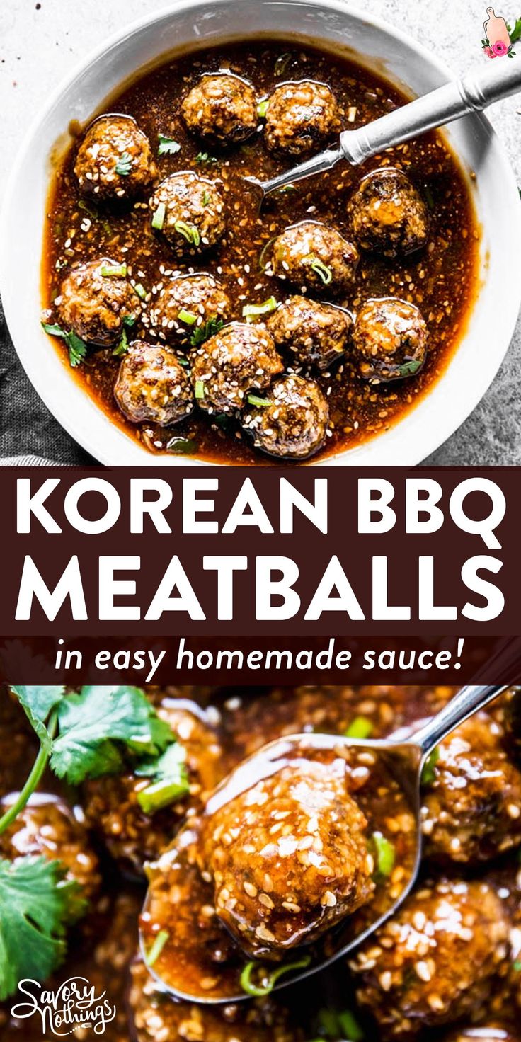 korean bbq meatballs in easy homemade sauce with text overlay that reads, korean bbq meatballs in easy homemade sauce