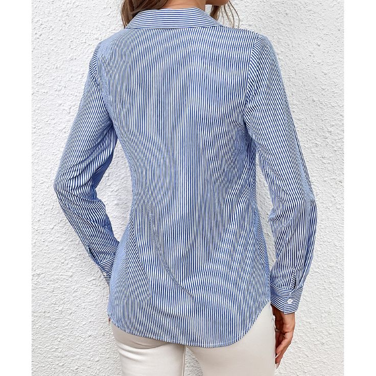 Women's Clothing Vertical Stripes Slimming Bundle Long-Sleeved Shirt - Pink,2XL Striped Long Sleeve Office Blouse, Long Sleeve Cotton Blouse For Office, Striped Long Sleeve Tops For Office, Cotton Long Sleeve Office Tops, Cotton Long Sleeve Top For Office, Top Shirt Women, Women Shirt, Formal Looks, Tie Top