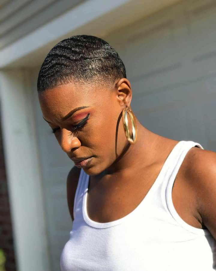 Black women with low hair cuts Short Bald Hair For Black Women, Low Female Haircut, Female Haircuts Black Women, Female Hair Cut, Female Wavers Black Women, Half Shaved Head Hairstyles Black Women, Black Woman Fade Haircut, Low Cut For Black Women, Black Women Bald Haircut