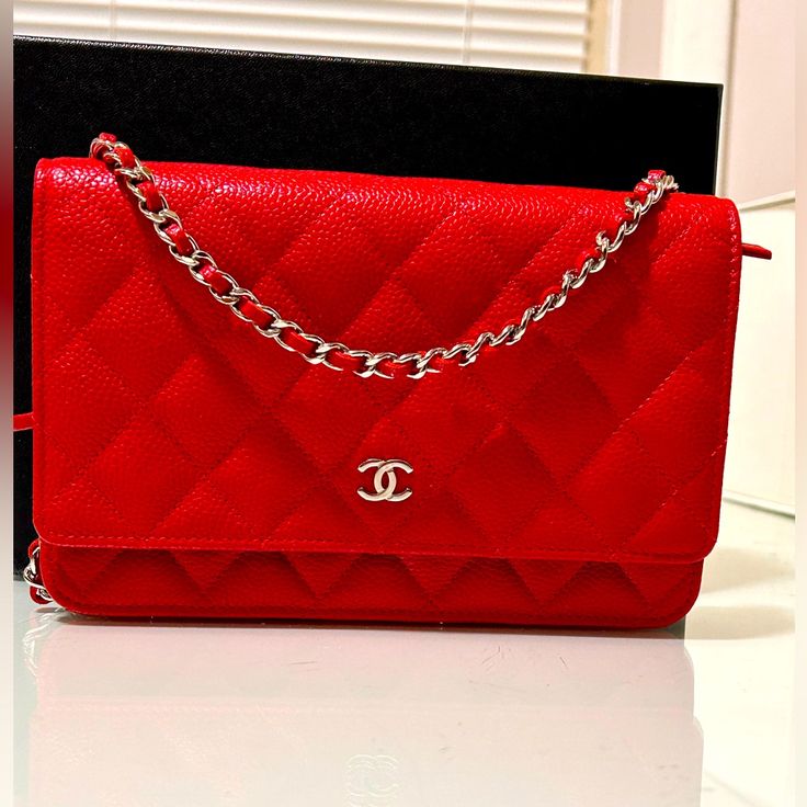 Chanel Woc Caviar Leather Silver Hardware Limited Edition Color! Brand New, Zero Defects! Luxury Red Clutch Bag, Luxury Red Shoulder Bag, High-end Red Evening Bag, Chic Red Bags For Everyday Luxury, High-end Red Shoulder Bag For Formal Occasions, Red Bags With Detachable Strap For Everyday Luxury, Designer Red Bags For Formal Occasions, Red Designer Bags For Formal Occasions, Designer Red Shoulder Bag For Formal Occasions