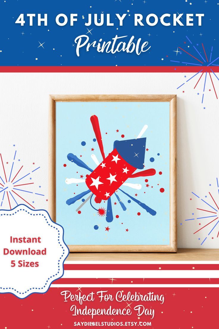 the fourth of july rocket printable is displayed in front of a red white and blue background