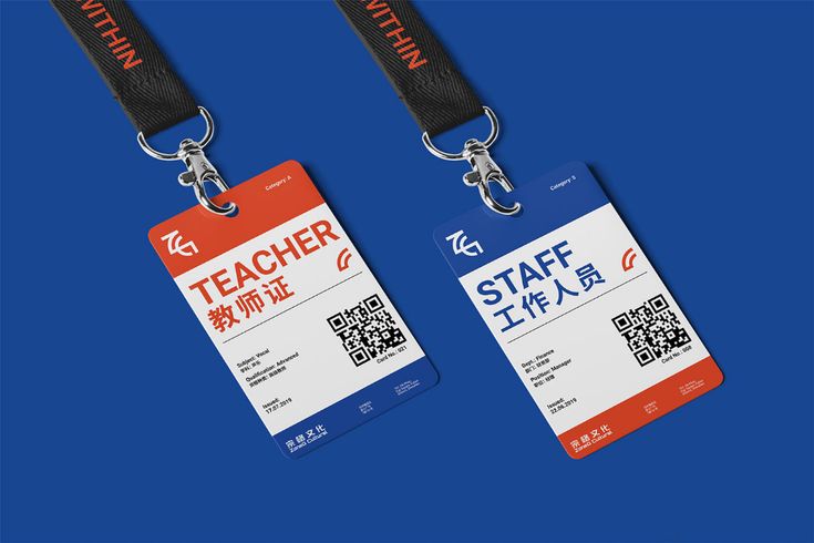 two tags with the words teacher and staff attached to each other on a blue background