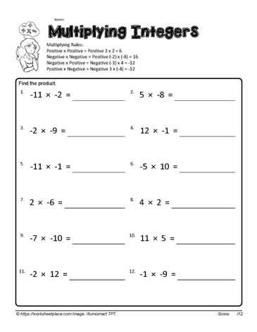 the printable worksheet for multiplying integes is shown in black and