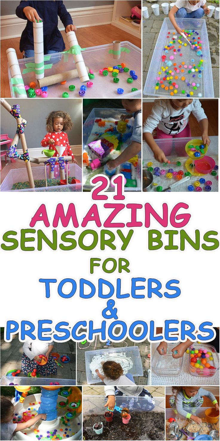 the cover of 21 amazing sensory bins for toddlers and preschoolers