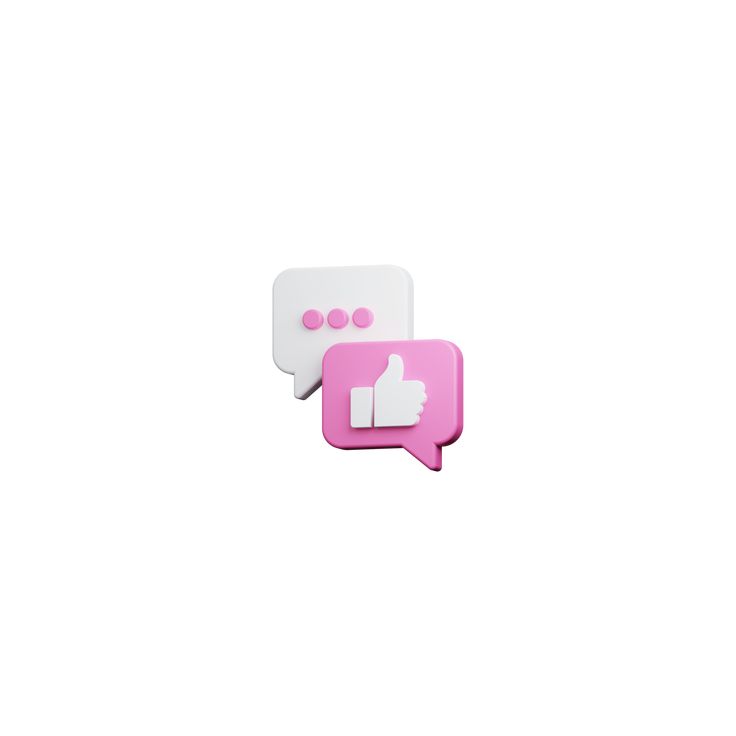 two pink and white speech bubbles with thumbs up