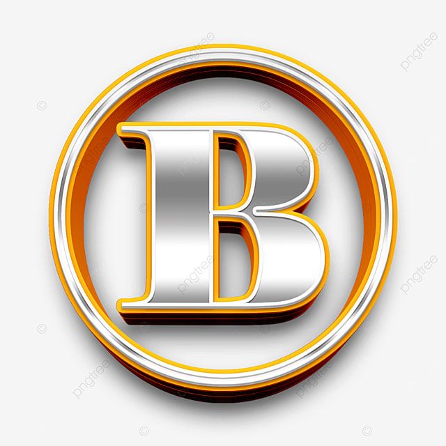 the letter b is inscribed in gold and silver with an orange ring around it, on a white background