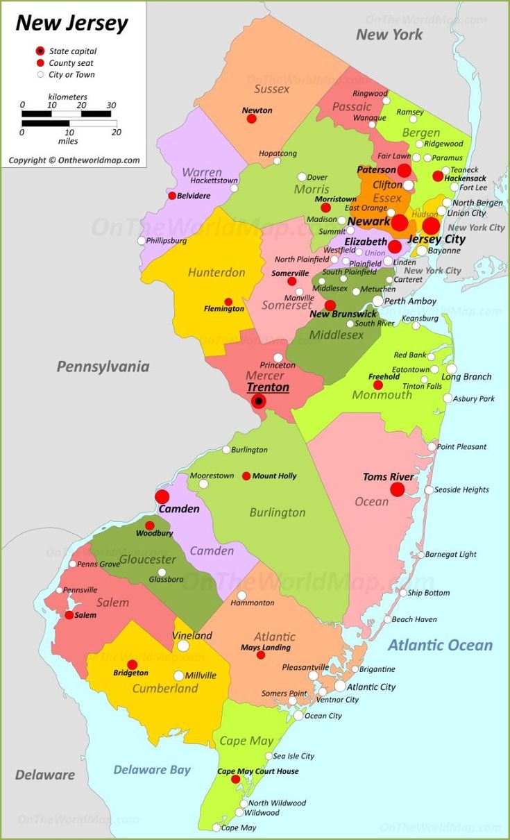 a map of new jersey showing the major cities