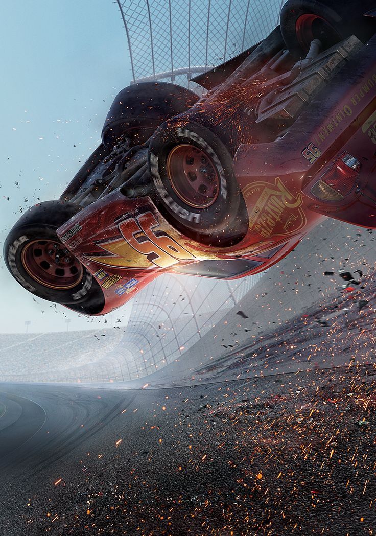 a red car is flying through the air