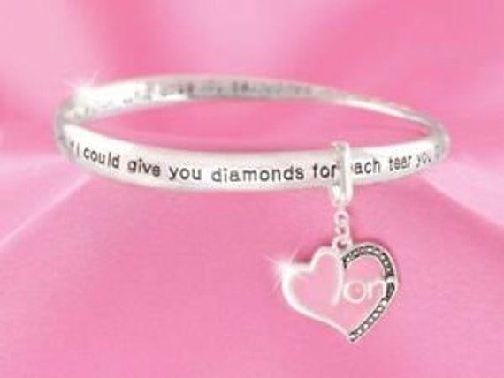 "MOM" Bracelet with loving poem,Heart with pink enamel, AHH! If i could give you diamonds for each tear you cried for me. If i could give you sapphires for each truth you've helped me see. If i could give you rubies for the heartache that you've known. If i could give you pearls for the wisdom that you've show. ~Lovely appreciation for MOM!~ Easily add this to other Stackable Bracelets See all my "Message" Bracelets Auction is for 1 (ONE) Bracelet 2-1/2" across x 9" around & 22 grams ~Thankful L Pink Inspirational Jewelry For Valentine's Day, Meaningful Pink Jewelry For Friendship, Meaningful Pink Friendship Jewelry, Inspirational Pink Jewelry For Mother's Day, Inspirational Pink Jewelry For Gift, Inspirational Pink Jewelry For Gifts, Inspirational Promise Jewelry, Meaningful Bracelets For Anniversary On Valentine's Day, Inspirational Jewelry For Valentine's Day With Hallmark