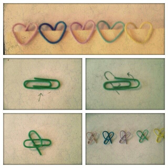 four pictures of different shapes and sizes of paper clips