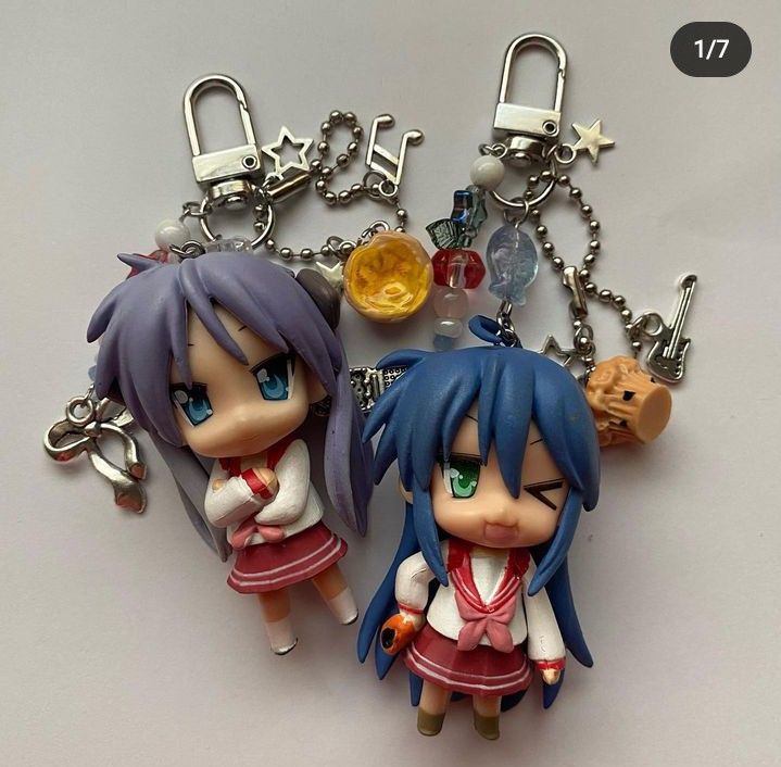 two key chains with anime characters on them