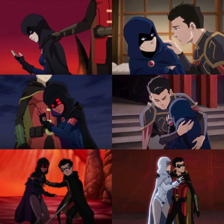 four different images of batman and catwoman from the animated series, with one being hugged by