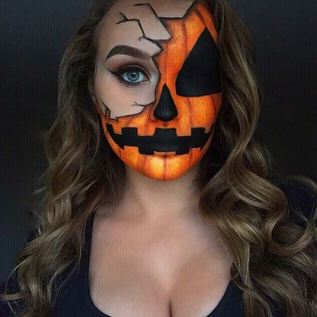 61 Easy DIY Halloween Makeup Looks - StayGlam Horror Smink, Pumpkin Makeup Ideas, Halloween Makeup Diy Easy, Halloween Maquillage, Beautiful Halloween Makeup, Makeup Clown, Maquillage Yeux Cut Crease, Halloweenský Makeup, Halloween Make-up Looks