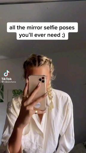 a woman taking a selfie with her cell phone in front of her face and the caption reads, all the mirror selfies you'll ever need