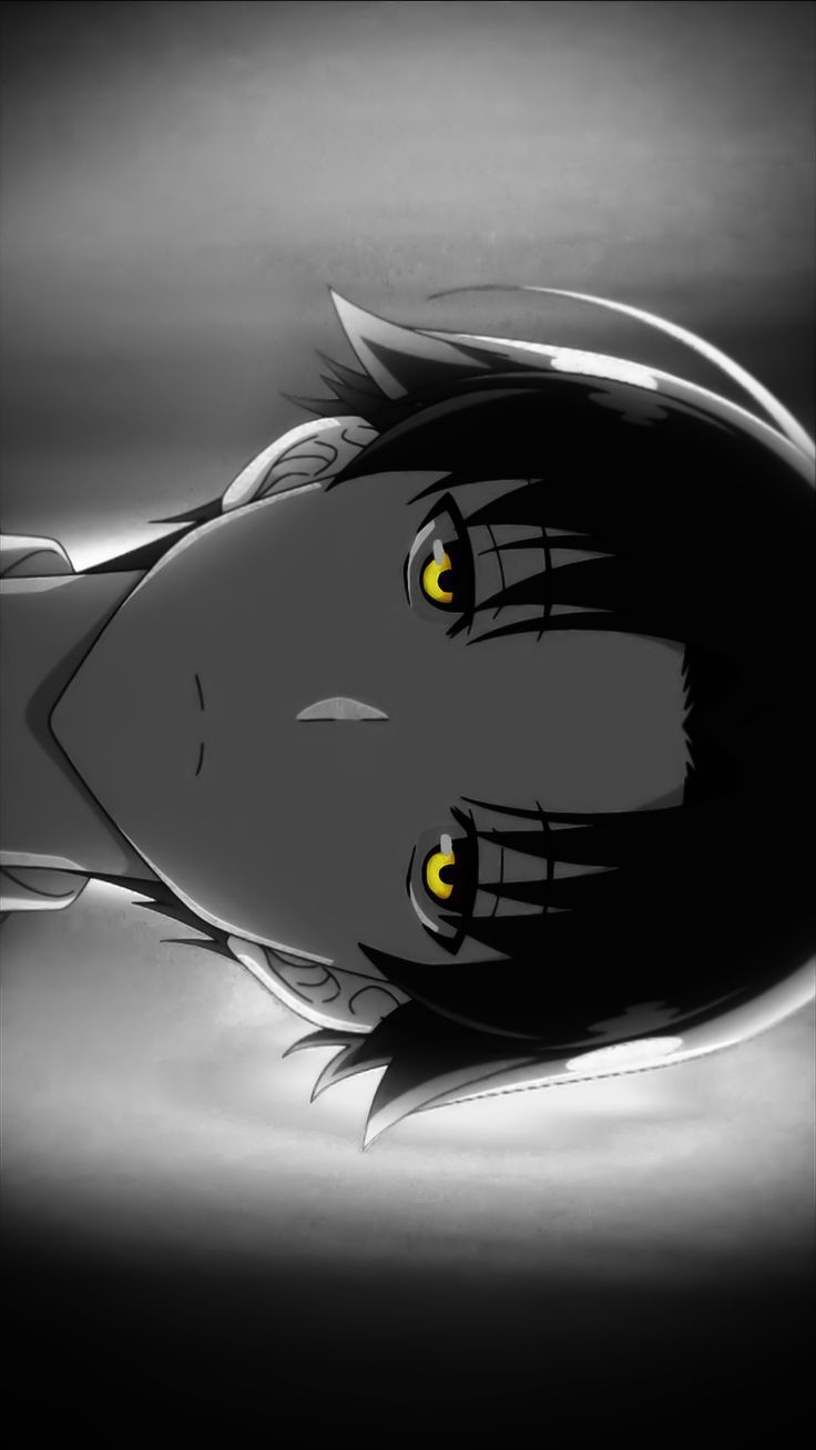 an anime character with yellow eyes and black hair