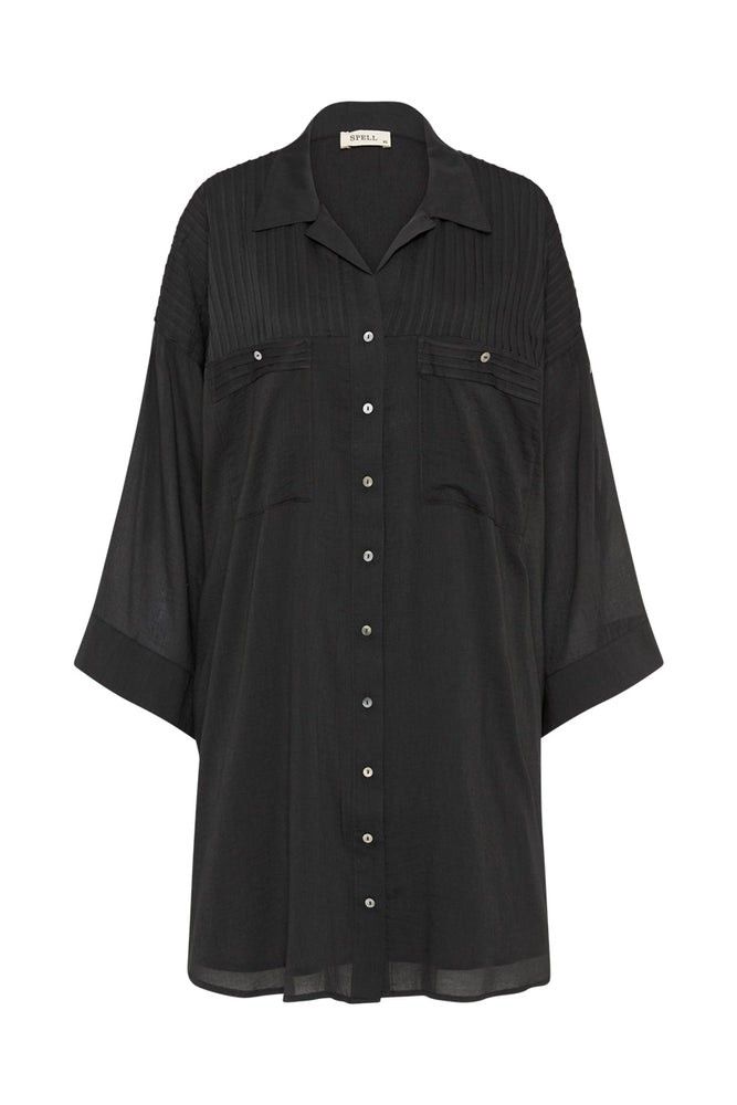 Linda Mini Dress in Charcoal Elegant Oversized Midi Dress For Work, Oversized Elegant Midi Dress, Chic Oversized Midi Dress, Elegant Oversized Day Out Dress, Elegant Oversized Midi Dress For Daywear, Elegant Oversized Dresses For Day Out, Oversized Chic Midi Dress For Work, Chic Oversized Shirt Dress For Work, Elegant Oversized Shirt Dress For Day Out