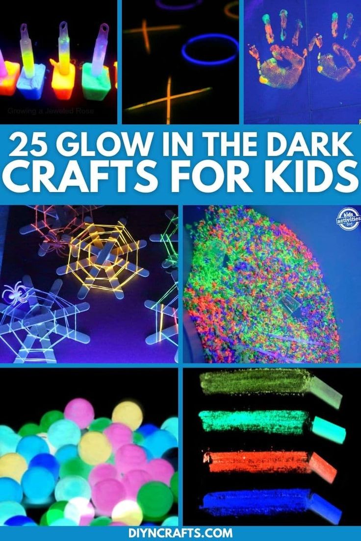 glow in the dark crafts for kids with text overlay reading 25 glow in the dark crafts for kids