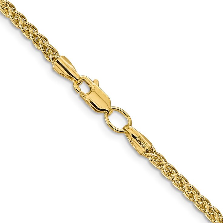 Product Weight Weighs approximately 10.29 grams. Product Dimensions Length of item : 30 in Width of item : 2.75 mm Product Specifications - Material : Primary - Purity : 14K - Finish : Polished - Length of Item : 30 in - Chain Length : 30 in - Chain Type : Spiga (Wheat) - Chain Width : 2.75 mm - Clasp /Connector : Lobster - Clasp Thickness (Female end) : 1.8 mm - Clasp Thickness (Male end) : 2.2 mm - Clasp Width (Female end) : 3.5 mm - Clasp Width (Male end) : 3.8 mm - Feature : Semi-Solid - Man Necklaces Length, Jade Jewelry, Magnetic Bracelet, Fine Jewelry Gift, Selling Jewelry, Manufacturing Process, Gold Material, Chain Lengths, Chain Length