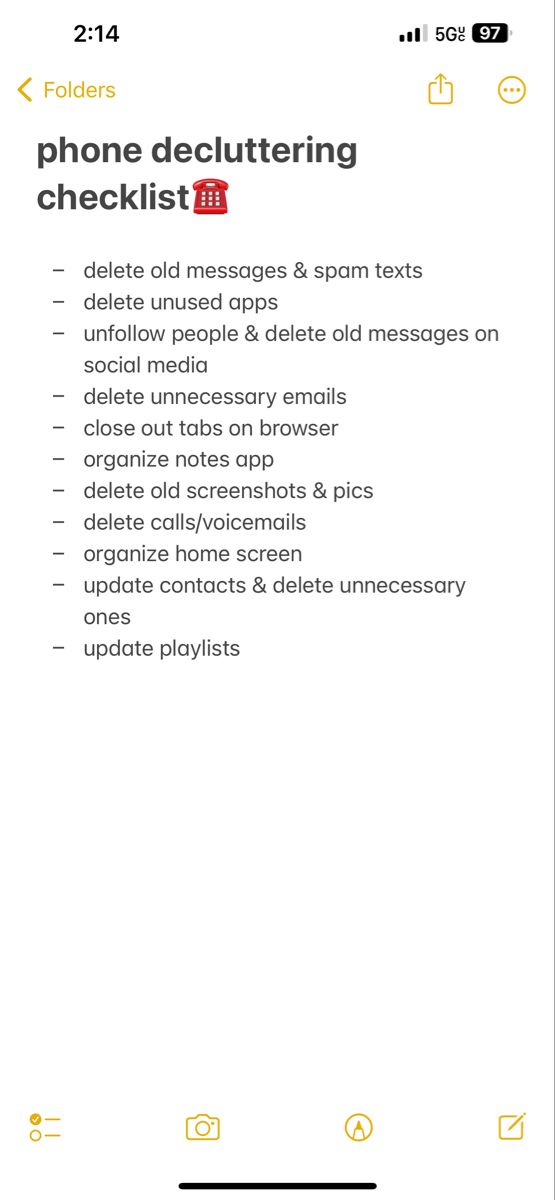 Social Media Declutter Checklist, Phone Reset Checklist, Deep Clean Phone, How To Declutter Your Phone, How To Give Ur Phone A Glow Up, Phone Glow Up Checklist, Phone Clean Out, Phone Declutter Checklist, Clean Phone Organization